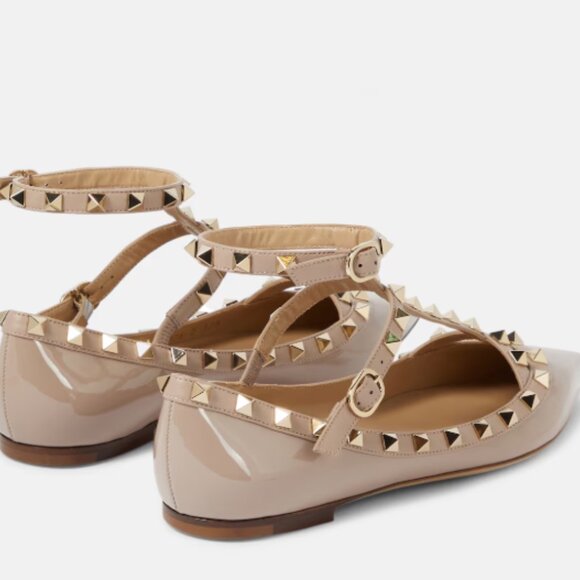 Valentino Garavani Rockstud patent leather ballet flats Tan Size 38 - Picture 2 of 5